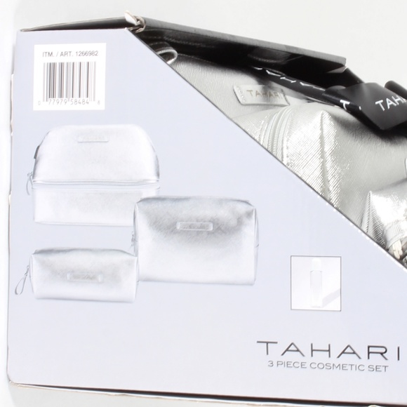 Tahari 3-Piece Cosmetic Makeup Bag Set Silver NEW - Picture 3 of 5